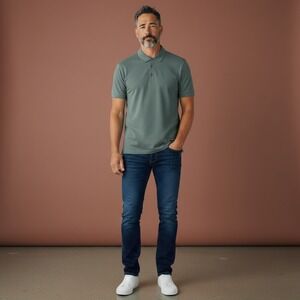 MAGASCHONI MAN Classic Solid Green Short Sleeve Polo Shirt Mens Size L‎